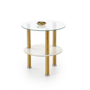 Стол журнальный HALMAR DUCAT S белый мрамор/прозрачный/золотой